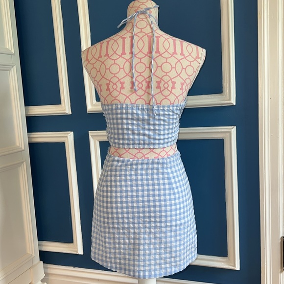 Cotton Candy LA Blue White Gingham 2-Piece Crop Top Skort - Size S - Picture 2 of 9